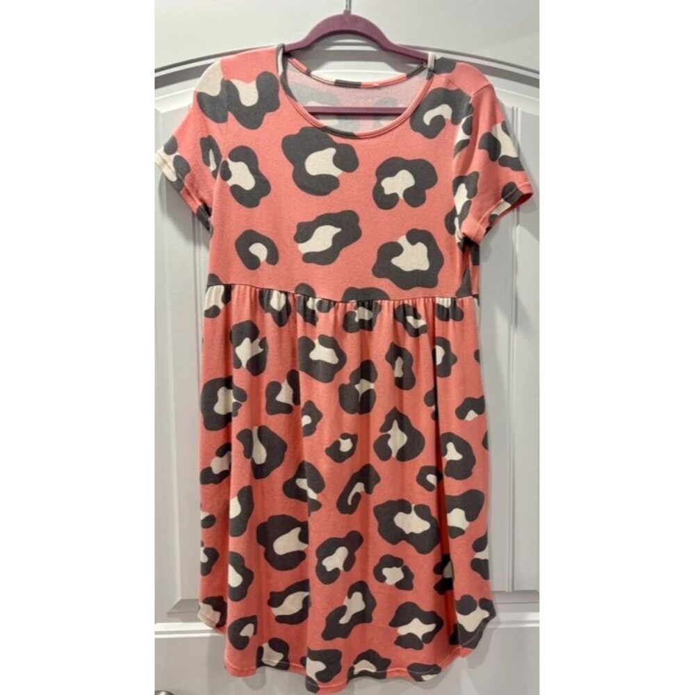 Ladies Peach Beige Babydoll Animal Print Midi Dress